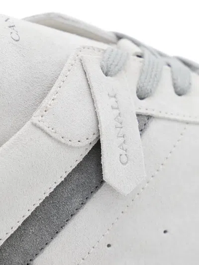 Canali White And Grey Leather Sneakers In White