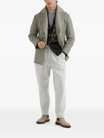 Brunello Cucinelli Wool Shawl Collar Cardigan In Black