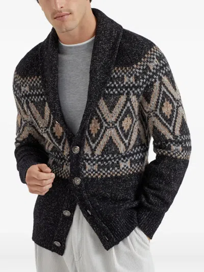Brunello Cucinelli Wool Shawl Collar Cardigan In Black