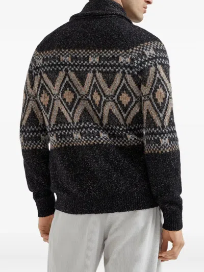 Brunello Cucinelli Wool Shawl Collar Cardigan In Black