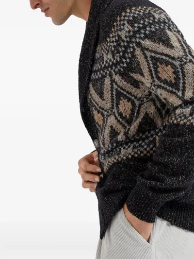 Brunello Cucinelli Wool Shawl Collar Cardigan In Black