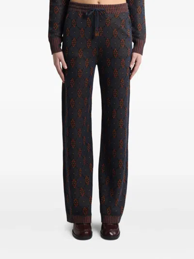 Etro Geometric-motif Straight-leg Pants In Blue