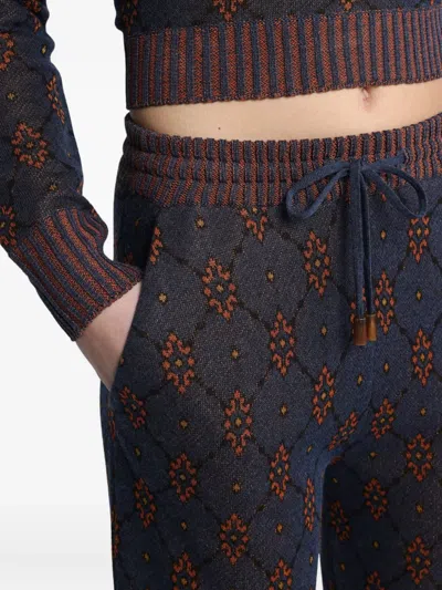 Etro Geometric-motif Straight-leg Pants In Blue