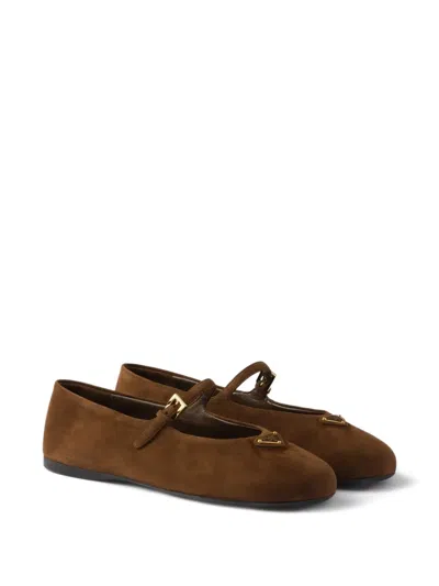 Prada Suede Ballerinas In Brown