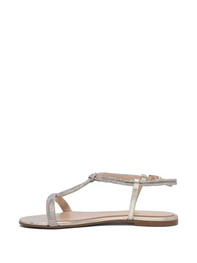Ninalilou Elisa Crystal Embellished Leather Sandals In Silver