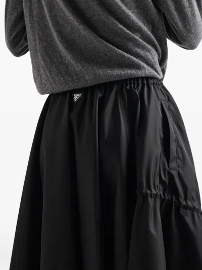 Prada Patch-pocket Drawstring Midi Skirt In Black