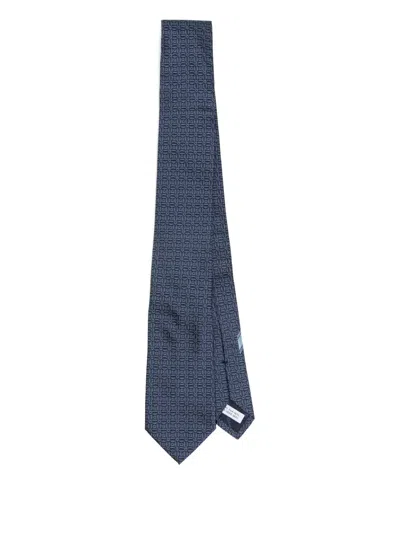 Ferragamo Gancini-print Silk Tie In Blue