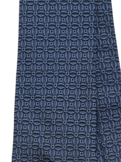 Ferragamo Gancini-print Silk Tie In Blue
