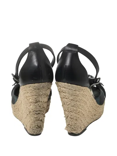 Pre-owned Burberry Nova Check-canvas Wedge Sandals In Black