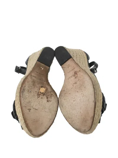 Pre-owned Burberry Nova Check-canvas Wedge Sandals In Black