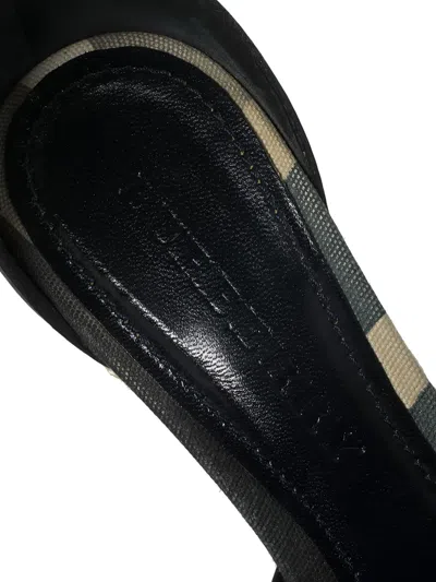 Pre-owned Burberry Nova Check-canvas Wedge Sandals In Black