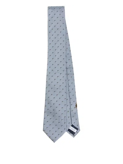 Ferragamo Gancini-print Silk Tie In Gray