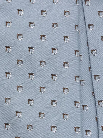 Ferragamo Gancini-print Silk Tie In Gray