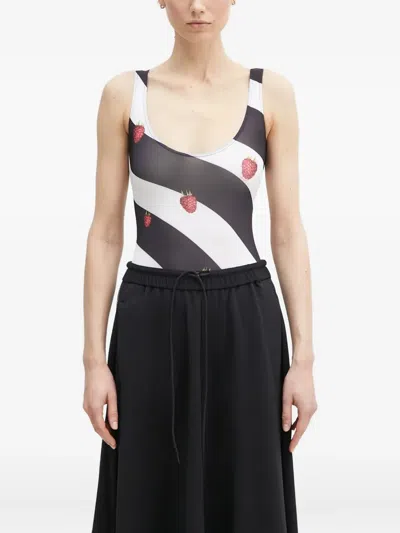 Fiorucci Raspberry-print Striped Bodysuit In Black