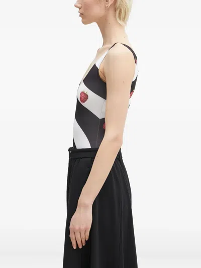 Fiorucci Raspberry-print Striped Bodysuit In Black