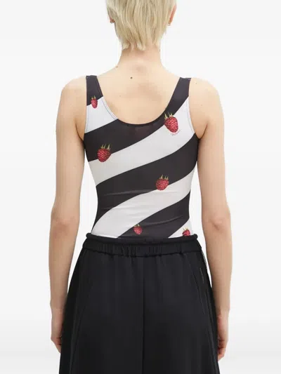 Fiorucci Raspberry-print Striped Bodysuit In Black