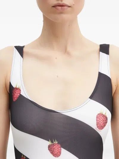 Fiorucci Raspberry-print Striped Bodysuit In Black
