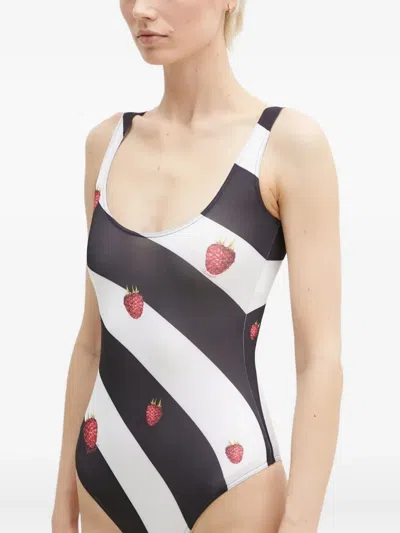Fiorucci Raspberry-print Striped Bodysuit In Black