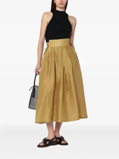 Mark Kenly Domino Tan Mkdt Studio Nova Pleated Skirt In Ramie