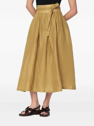 Mark Kenly Domino Tan Mkdt Studio Nova Pleated Skirt In Ramie