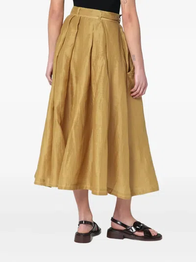 Mark Kenly Domino Tan Mkdt Studio Nova Pleated Skirt In Ramie
