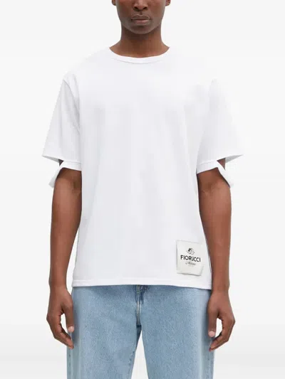 Fiorucci Distressed-hem Logo-patch T-shirt In White