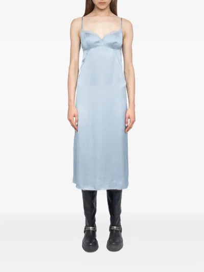 Zadig & Voltaire Womens Cloud Rialta Lace-embroidered Cut-out Satin Midi Dress Xs In Blue