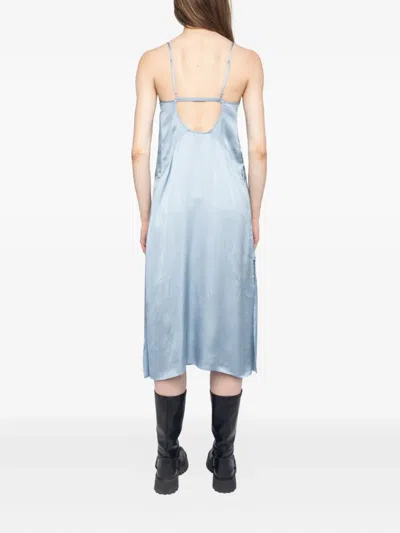 Zadig & Voltaire Womens Cloud Rialta Lace-embroidered Cut-out Satin Midi Dress Xs In Blue