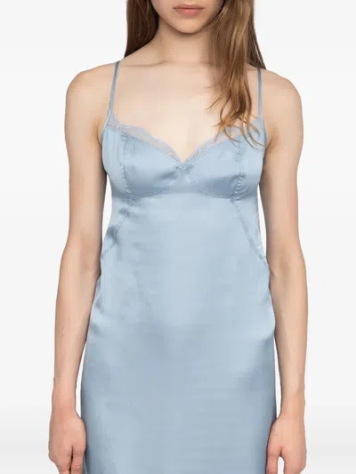 Zadig & Voltaire Womens Cloud Rialta Lace-embroidered Cut-out Satin Midi Dress Xs In Blue