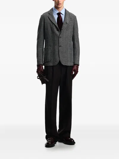 Emporio Armani Micro Chevron Textured New York Fit Shirt In Blue