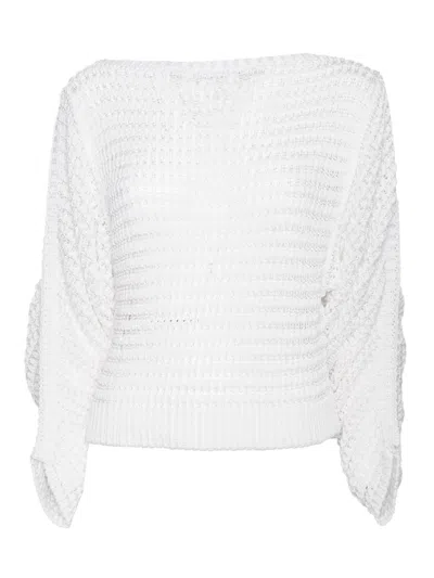 Alberta Ferretti White Round Neck Sweater With Textured Pattern In White
