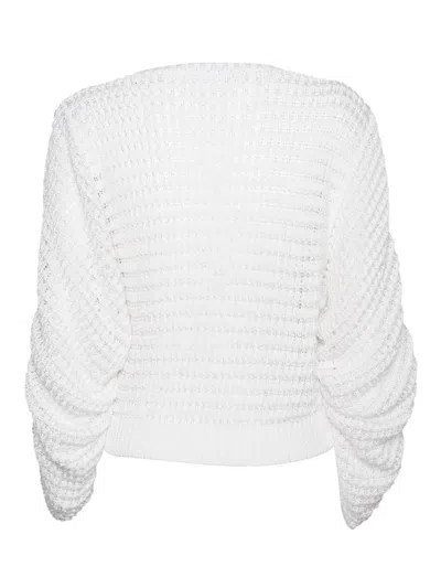 Alberta Ferretti White Round Neck Sweater With Textured Pattern In White