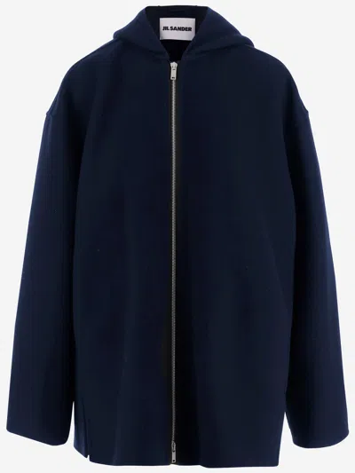 Jil Sander Women Navy Blue Wool Jacket, Xs Luxury Sweatshirts & Hoodies For Women Darveys In Blue