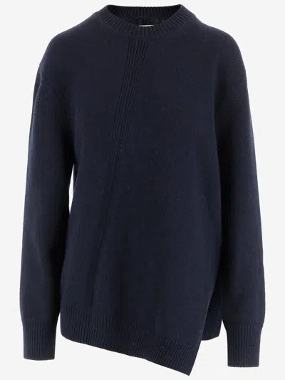 Jil Sander Asymmetrical Wool-blend Sweater In Blue