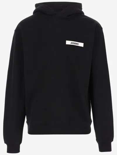 Jacquemus Hooded Long Sleeve Knitwear With Ribbed Cuffs In Black