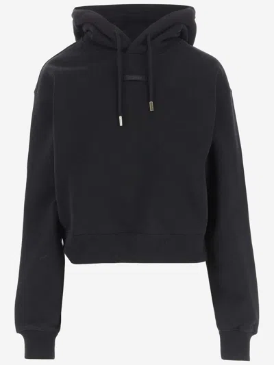 Jacquemus Le Hoodie Gros Grain Black Cropped Hoodie With Drawstring Hood And Logo Patch On The Front In Cotton