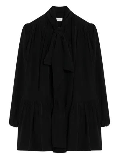 Saint Laurent Long-sleeved Silk Mini Dress In Black