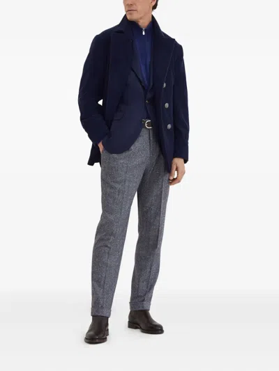 Brunello Cucinelli Half-zip High Collar Sweater In Blue