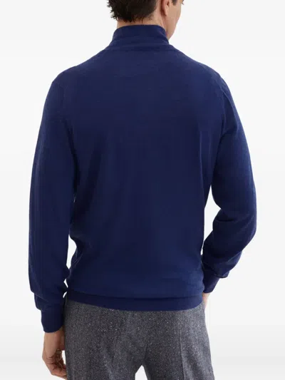Brunello Cucinelli Half-zip High Collar Sweater In Blue