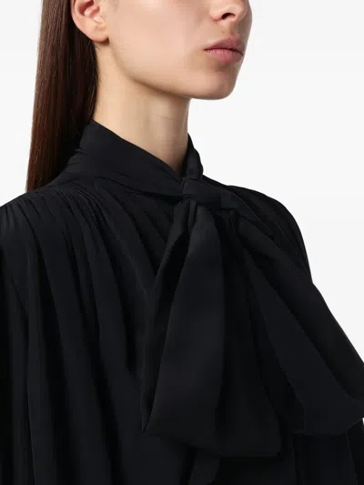 Saint Laurent Long-sleeved Silk Mini Dress In Black
