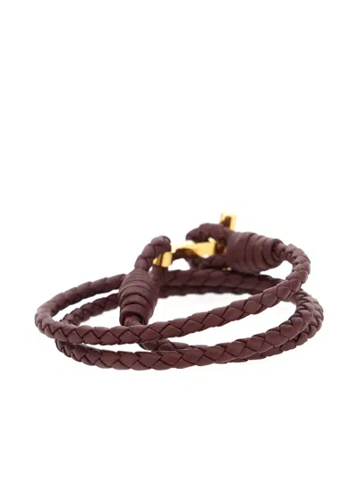 Tom Ford Bordeaux Bracelet With Intrecciato Motif In Leather And Brass Woman In Brown