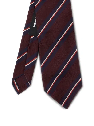 Dsquared2 Bordeaux Tie With All-over Striped Motif