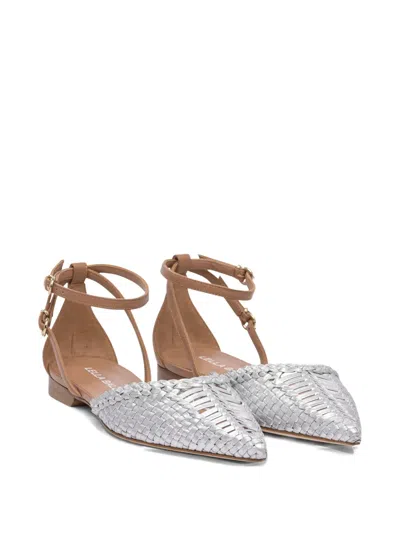 Lella Baldi Woven Leather Ankle-strap Pumps In White