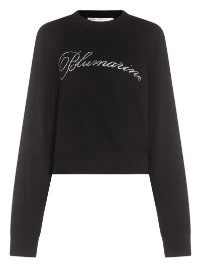 Blumarine Crystal-embellished Wool Sweater In Black
