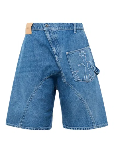Jw Anderson Twisted Workwear Anchor-patch Denim Shorts In Blue