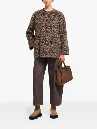 Emporio Armani Leopard Print Double-breasted Coat In Brown