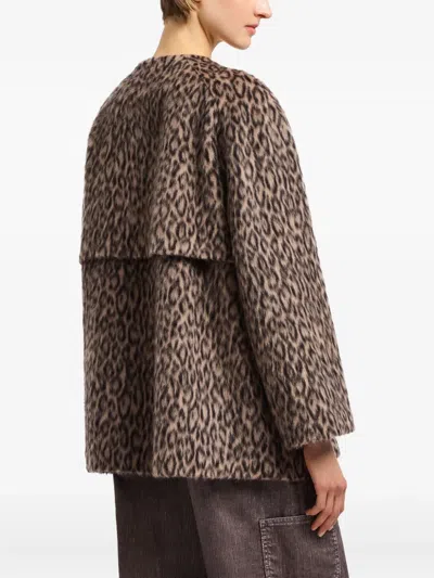 Emporio Armani Leopard Print Double-breasted Coat In Brown