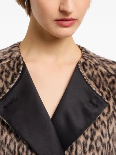 Emporio Armani Leopard Print Double-breasted Coat In Brown