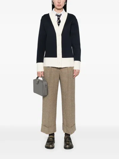 Thom Browne Contrasting-trim V-neck Cardigan In Black