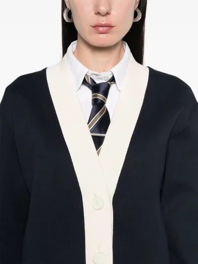 Thom Browne Contrasting-trim V-neck Cardigan In Black